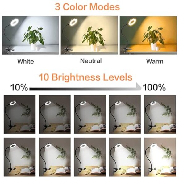 LED Clip Desk Lamp 3 Color Modes 10 Brightness Eye Protection Flexible Gooseneck - Picture 3 of 7